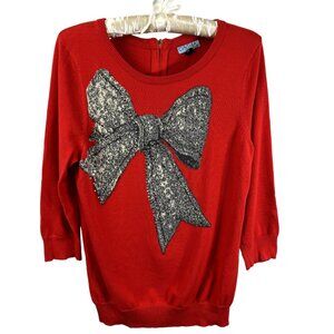 Red Beaded Bow Sweater Valentine's Day Cynthia Rowley Medium